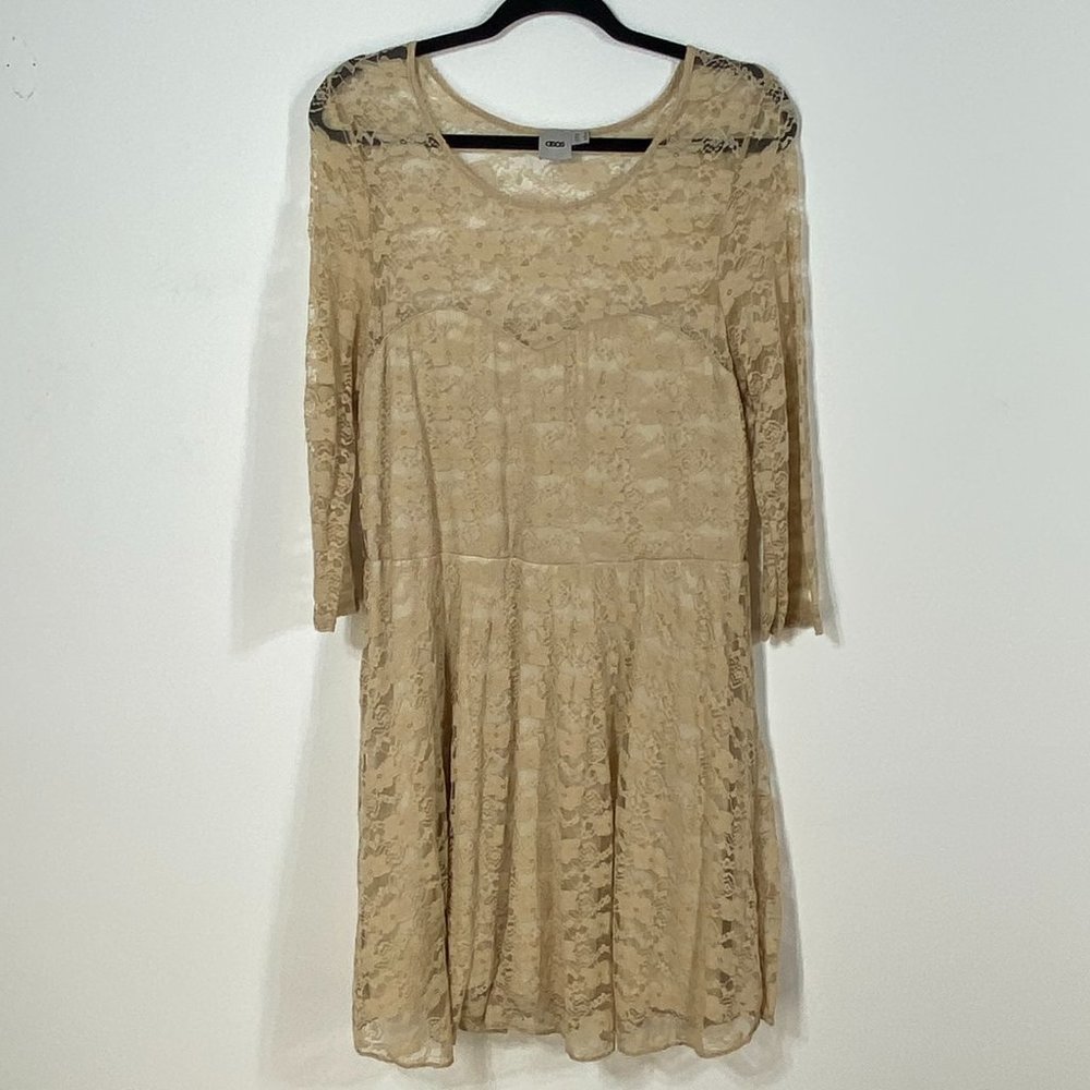 ASOS Women's Cream and Tan Dress Size: 14